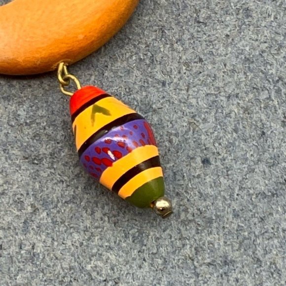 Hoop Dangle Pierced Earrings Exotic Wood Painted Brown Red Black Yellow Purple - Picture 5 of 6